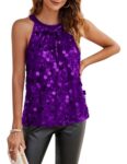GRACE KARIN Ladies Glitter Sequin Tops Halterneck Sleeveless Evening Top for Going Out Vest Silver Purple M