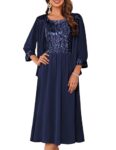 GRACE KARIN Women's Crew Neck Sequin Bodycon Dress Loose Fit Flowy A-line Chiffon Dress Solid Colour Sparkling Evening Dress Navy Blue XXL
