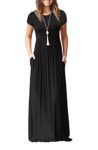 GRECERELLE Womens Maxi Dress Ladies Summer Casual Short Sleeve Long Dresses with Pocket for Daily, Holiday, Travel, Maternity (Black, XL)