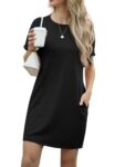 GRECERELLE Womens Summer Mini Dress Cap Sleeve Crew Neck T Shirt Short Casual Beach A Line Dresses with Pockets (Black, M)