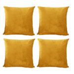 Hafaa Velvet Cushions with Covers Included Set of 8 (4 Ochre Cushion Covers, 4 Cushion Inserts 45cm x 45cm) Luxury Decorative Fluffy Square Throw Pillow Case Sofa Cushion with Invisible Zipper