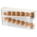 Haipky Space-Saving Rolling Egg Holder for Refrigerator, 12-Large Egg Capacity, Clear PET Dispenser with Lid, Sturdy and Durable, Easy Access, Side-door Fridge Organizer