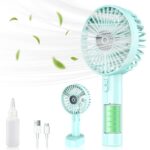 Handheld Fan with Water Mist Spray-Portable Hand Fan Rechargeable Battery Powered,Usb Mini Small Silent Personal Powerful Hand Held Fans,Little Handbag Pocket Child Safe Fan,Outdoor Cool Travel Fan