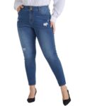 Hanna Nikole Plus Size Women's Jeans Ladies Denim Jeans Jeggings Skinny Fit Classic Casual Trousers Pants with Pockets Blue