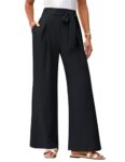 High Waisted Pants for Women 2025 Wide Leg Trousers Solid Loose Business Work Office Pants Black L