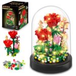 HOGOKIDS Flower Bouquet Building Kit with LED Lighting - 596 PCS Rose Sets with Cover Botanical Building Blocks | Birthday Mini Bricks Valentines Day Gift for Adult Girlfriend Wife (Red Roses)