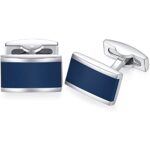 HONEY BEAR Cufflinks for Mens Shirt Business Wedding Rectangle Gift Navy Blue