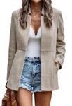 Jhsnjnr Women's Blazers Stand Collar Long Sleeve Open Front Mid-Long Trench Coat Fashion Casual Cardigan Jackets Apricot