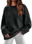 Jhsnjnr Women's Jumpers Oversized Long Sleeve Fuzzy Pullover Tops Loose Crew Neck Knitted Chunky Sweater Black