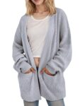Jhsnjnr Women's Oversized Long Lantern Sleeve Open Front Sweater Chunky Knit Boyfriend Cardigans Grey