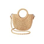 JOLLQUE Straw Beach Bag for Women, Summer Woven Crossbody Bags,Tote Purse Straw Handbag Clutch(Khaki