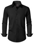 J.VER Black Shirts Men Long Sleeve Stretch Wrinkle Free Formal Dress Shirt Business Casual Work Wedding Button Down Shirts with Pocket M