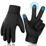 Kids Sports Winter Warm Gloves - Cold Snow Weather Toddler Thermal Cycling Grip Glove for Running Bike Horse Riding, Touch Screen Grip Children's Mittens Age 10 12 Years Boys Girls Black
