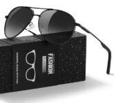 kunchu Pilot Sunglasses Mens Polarized Sunglasses Unisex UV400 Protection Black Driving, Fishing,Running Classic Ultra Light Shades Black