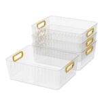 Lasbily 4 Packs Clear Plastic Storage Bin, Pantry Organiser box with Handles for Countertop, Refrigerator, Kitchen, Fridge Organization
