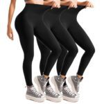 Leafigure 3 Pack Leggings for Women High Waisted Non See-Through Black Soft Workout Gym Yoga Running Pants LXL