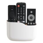 LINFIDITE Adhesive TV Remote Control Holder Wall Mount TV Remote Holder Wall Remote Control Caddy Storage Organizer Universal Controller Stand Box (For 2 Or 3 Remote Controls–White–Quantity1