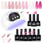 LKE Gel Nail Polish Kit with 72W UV LED Nail Lamp,6 Colors Gel Polish Set with Lamp Starter Kit, Pink Nude Soak Off with Base and Glossy & Matte Top Coat Nail Art DIY Manicure Salon and Home for Women