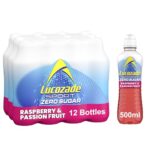 Lucozade Sport Zero Sugar - Raspberry & Passionfruit 12x500ml | Sugar Free Sports Drink, with Vitamin B3 and electrolyte | Zero Sugar | Only 4 calories per serving | Still | Made with Natural Flavours