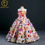 Luxury Ball Flower Girl Dresses High Neck Gown Wedding Party Dress Flowers Floor Length Princess Birthday Dress Customized