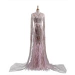 Luxury Heavy Handmade Beaded Custom Evening Dress With Ostrich Hair Trail Pink Elegant Gown For Women Party فساتين سهرات H1299
