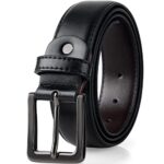 maikun Black Leather Belt for Men, Mens Belt for Jeans and Dresses, Black Buckle Length45inch