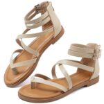 Maxome Sandals Womens Summer Gladiator Sandals Flat Sandals Ladies Thong Cross Strappy Sandals Back Zipper Roman Sandals Comfy Soft Footbed Open Toe Causal Beach Sandals Boho Sandals