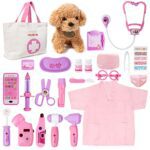 MELAND Doctors Set for Kids - Children Pet Vet Care Play Set with Doctor Costume, Plush Dog, Pretend Role Play Medical Kit Toys Gifts for 3 4 5 6 Year Old Toddlers