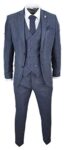 Mens Wool 3 Piece Suit Double Breasted Waistcoat Tweed 1920s Blue