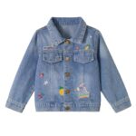 Miipat Toddler Girls Denim Jacket Longe Sleeve Embroidery Button Kids Patch Jeans Jacket Baby Girl Jeans Coat Girl Casual Outerwers 120 4-5 Years