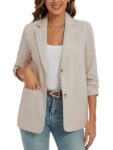 MINTLIMIT Linen Womens Blazer Lightweight Cotton Jackets Casual 3/4 Ruched Sleeve with Pocket (Beige L)