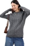 Modamore - Cozy Thick Cable Knit Jumpers for Women UK - Chunky Long Sleeve Pullover with Round Neck - Soft, Warm, and Stylish Sweater - Ladies Jumpers for Autumn and Winter, (Charcoal, S/M)
