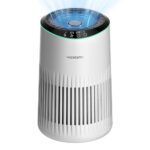 MORENTO Air Purifiers for Home, Air Purifier for Smoke Pet Dander Odors with Fragrance Sponge, Small Air Purifier with Sleep Mode for Bedroom Office, Blue Ambient Light, MR2566, White,1 Pack+3 Modes