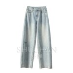 New French Fashion Washed Ripped High Waist Tapered Straight Wide Leg Jeans Women's 50C8