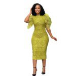 New Women O Neck Ruffle Sleeves Package Hips Bodycon Dress Fashion Office Lady Slim Pencil Evening Birthday Party Vestidos Gowns