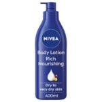 NIVEA Rich Nourishing Body Lotion (400ml), Rich 72H Hydration NIVEA Moisturiser for Dry Skin Made with Deep Moisture Serum and Almond Oil, Intensive Hydration NIVEA Body Lotion, Pack of 1