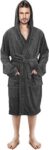 NY Threads Luxury Men’s Hooded Dressing Gown Super Soft Men’s Fleece Robe Cozy Hooded Plush Loungewear, Large, Dark Grey