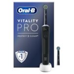 Oral-B Vitality Pro Electric Toothbrushes for Adults, for Him/Her, 1 Handle, 2 Toothbrush Heads, 3 Brushing Modes Including Sensitive Plus, 2 Pin UK Plug, Black (Packing May Vary)