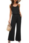 OUGES Women Sleeveless Jumpsuits Wide Leg Pants Summer Casual Playsuit with Pockets(Black,L)