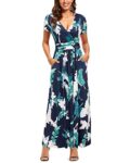 OUGES Women's Summer Casual V Neck Short Sleeve Floral Pattern Wrap Ladies Maxi Long Dress with Pockets(Floral-8,3XL)