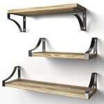 Pipishell Floating Shelves Wall Mounted Shelf, Paulownia Wood Wall Shelves, Wooden Shelves Set of 3 for Bedroom, Bathroom, Living Room, Kitchen, Home Office, Laundry room,etc (rustic)