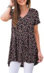 POPYOUNG Ladies Tunics to Wear with Leggings Summer Loose Short Sleeve Blouse Flowy Long Tops V-Neck Shirts L, Floral Black