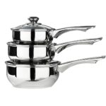 Premier Housewares Stainless Steel Saucepan Set, 3 Piece Set with Glass Lids,Silver,H14 x W40 x D26cm