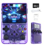 R36s Handheld Retro Game Console with Open Source Linux System, 3.5 Inch IPS Screen, 64G TF Card 10,000+ Retro Classic Games, Retro Games Console Handheld Emulator Console-Purple