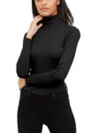 Re Tech UK Ladies Plain Ribbed Cotton Polo Turtle Roll Neck Tunic Top Jumper Full Sleeve, Black, S/M 8-10
