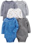 Simple Joys by Carter's Baby Long-Sleeve Bodysuit Pack of 5, Blue/Grey/White, 24 Months
