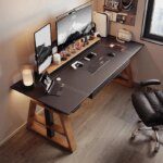 Solid wood leggings leather surface intelligent electric lifting desk e-sports table computer desk