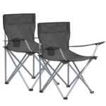 SONGMICS Folding Camping Chairs, Set of 2 Outdoor Chair, with Armrests, Cup Holder, Portable, 120 kg Capacity, for Camping, Garden, Fishing, Beach, Balcony, Slate Grey GCB001G11