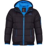 Spindle Childrens Boys Padded Winter Coat School Hooded Fleece Lined Jacket Zip Pockets Youths 13-14 Years Black Blue
