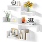SRIWATANA Floating Shelves for Wall Set of 5, Wooden Wall Shelves for Wall Decor, Storage White Shelves for Bedroom, Living room, Bathroom, Kitchen Wall Mounted
